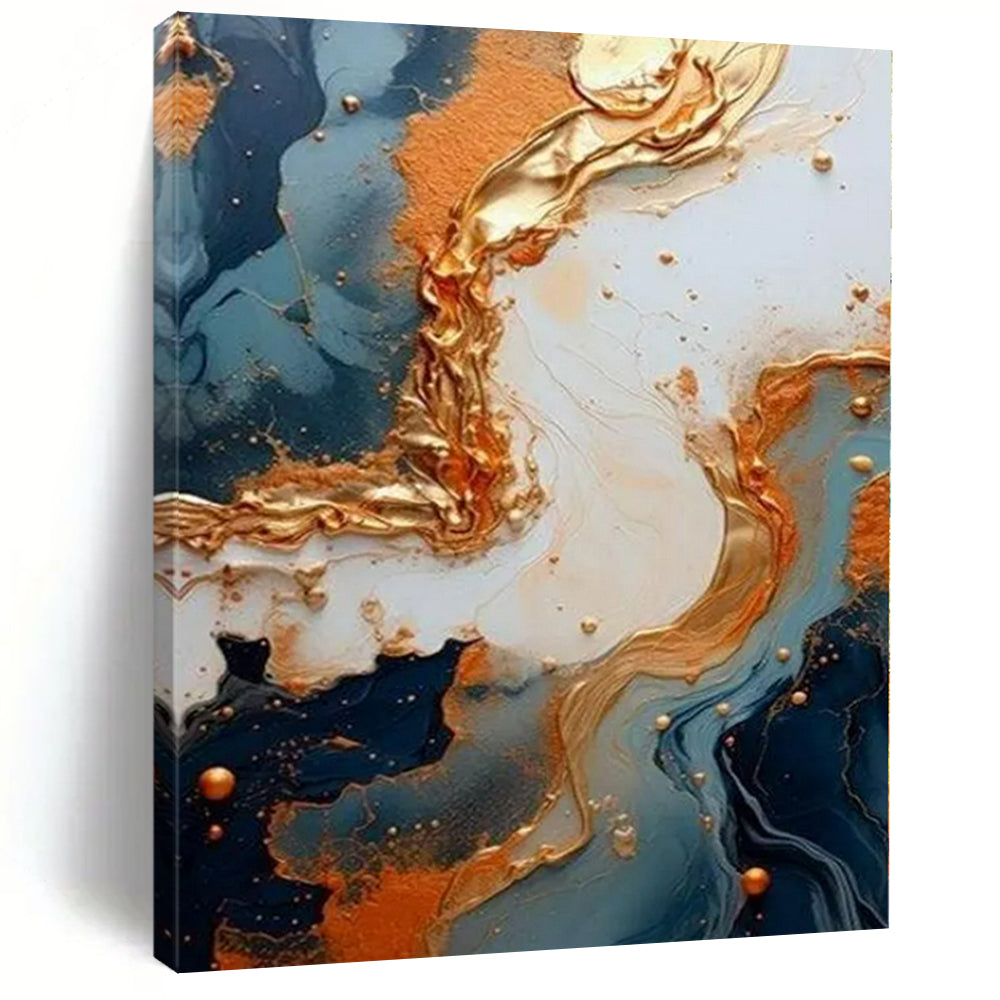 Blue, White, and Gold Flowing Patterns - Abstract Resin Art CT1216