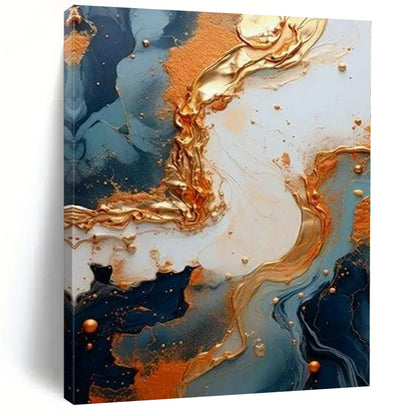 Blue, White, and Gold Flowing Patterns - Abstract Resin Art CT1216