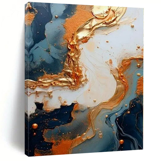Blue, White, and Gold Flowing Patterns - Abstract Resin Art CT1216