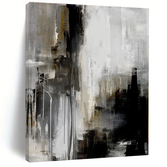 “Gray - Black - Gold Abstract Drips” – Abstract Expressionist Painting CT1156