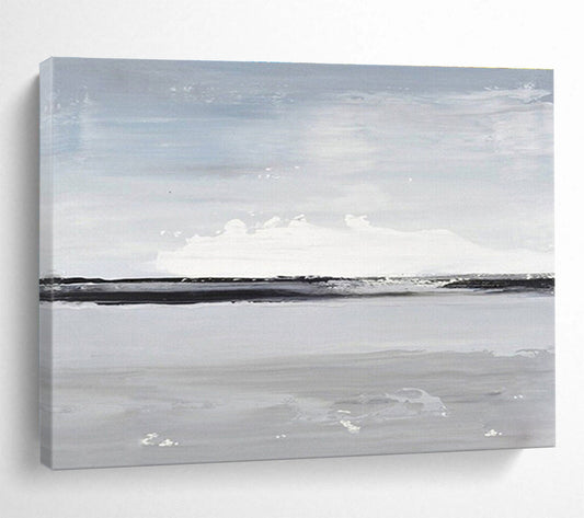 “Gray - White Minimalist Sea” Abstract Acrylic Painting On Canvas DKH437