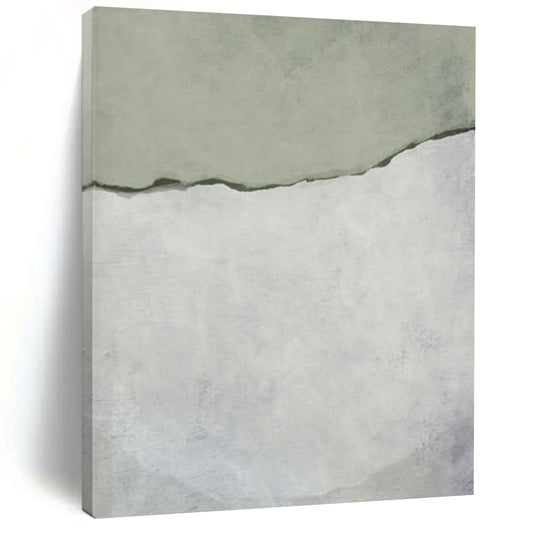 “Soft Green and White Tear” - Green, White Abstract Painting On Canvas DTP241