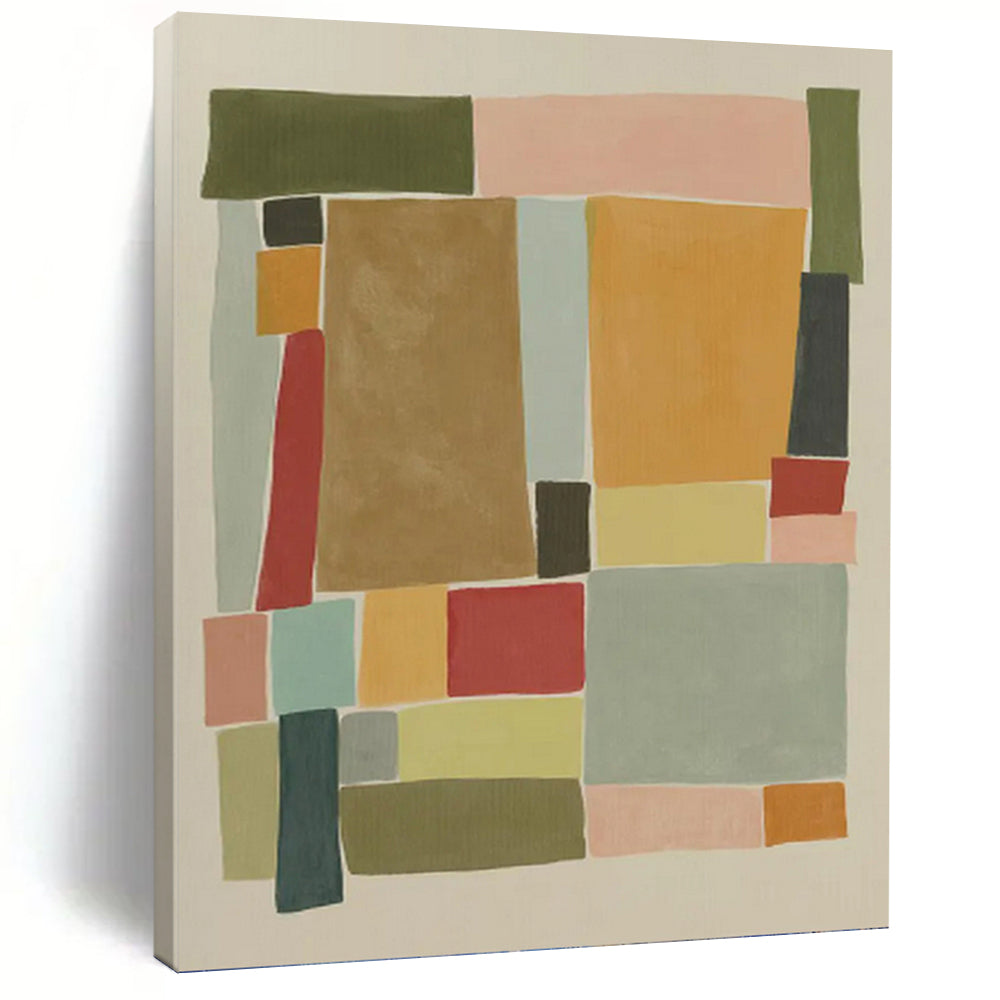 “Pastel Geometric Collage” - Pink, Green & Blue Minimalist Painting On Canvas DKH0964