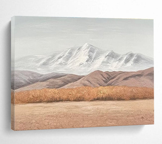 Snowy Mountain Landscape - Gray, White & Brown Landscape Painting On Canvas DKH890
