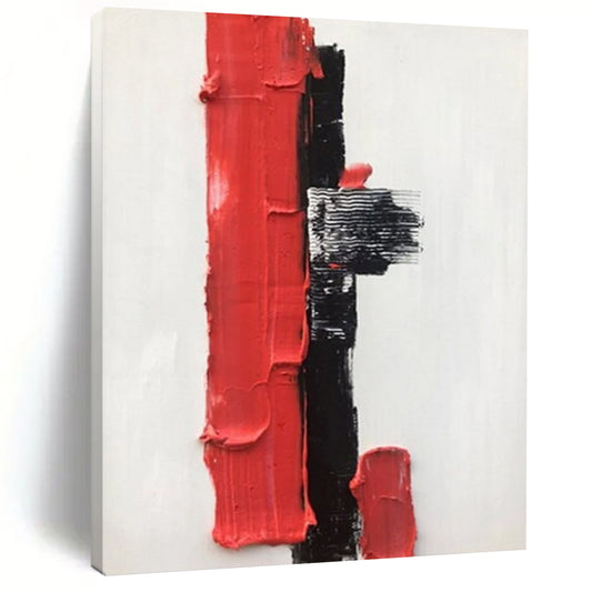 “White, Black, Red Textured Blocks ‘Bold Simplicity’” - Impasto Abstract Painting On Canvas DTP390
