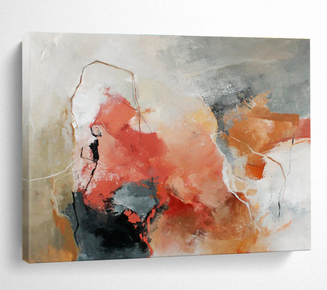 “Coral - Gray Abstract Emotions” Abstract Acrylic Painting On Canvas DKH515