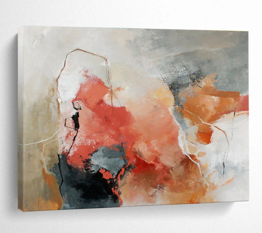 “Coral - Gray Abstract Emotions” Abstract Acrylic Painting On Canvas DKH515