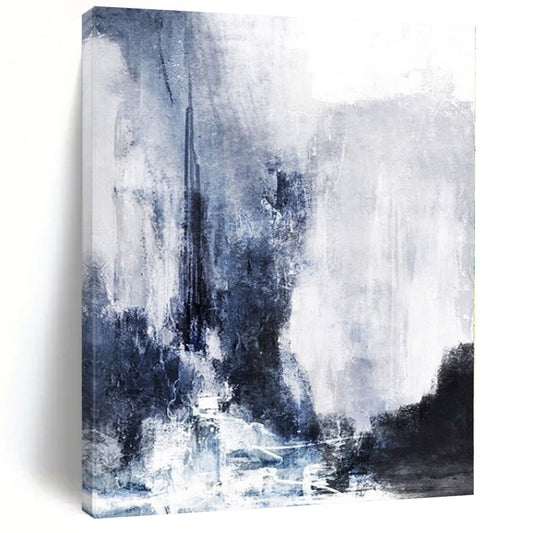 “Blue - Gray Abstract Cityscape” – Abstract Cityscape Painting CT1132
