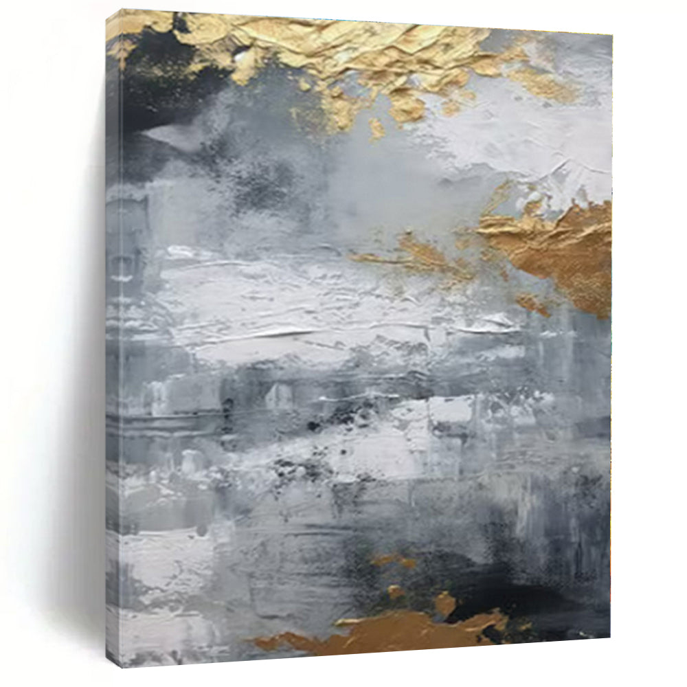 Grey - Gold Textured Abstraction II - Abstract Impasto Oil CT1261