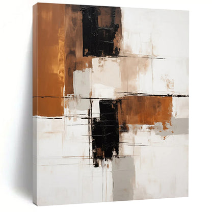 “Brown - Beige Geometric Abstraction” - Modernist Abstract Painting On Canvas DTP129