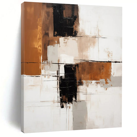 “Brown - Beige Geometric Abstraction” - Modernist Abstract Painting On Canvas DTP129