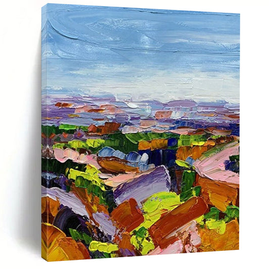 “Vibrant Landscape - Multicolor, Textured Rolling Hills” Painting On Canvas DTP276