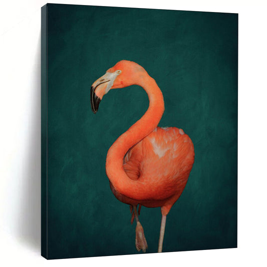 Vibrant Orange Flamingo Dark Green Realist Stylized Wildlife Art CT1920