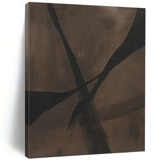 “Chocolate Ribbons” - Dark Brown Abstract Stripes Painting On Canvas DKH1159