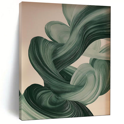 “Swirling Greens Abstract Ribbons” - Modern Abstract Acrylic Art CT1928