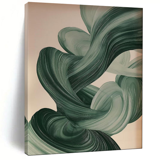 “Swirling Greens Abstract Ribbons” - Modern Abstract Acrylic Art CT1928