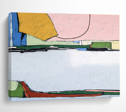 “Pink - Yellow Geometric Blocks” Abstract Acrylic Painting On Canvas DKH541