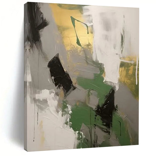 “Green - Gold Abstract Forms” - Abstract Expressionist Painting On Canvas DTP115