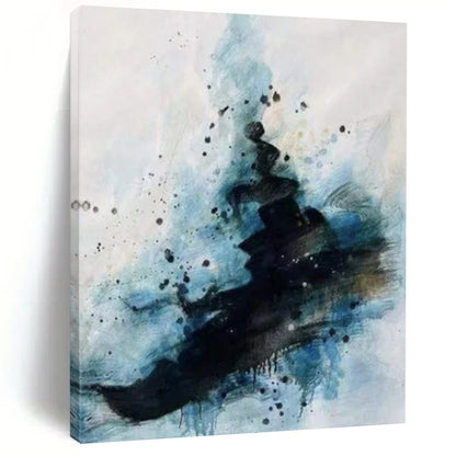 Black, Blue & White Splattered Ink Vibe - Abstract Painting On Canvas CT2306