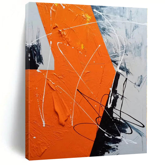 “Orange - Black Dynamic Strokes” Abstract Acrylic Art CT0325