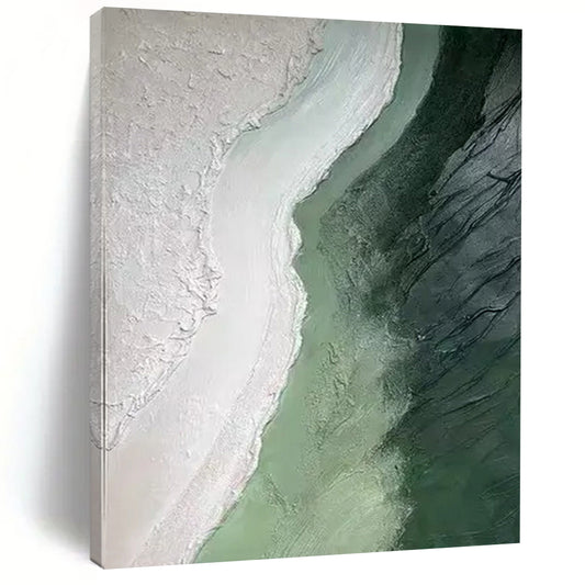 “Textured Green - White Abstract” ，Abstract Textured Acrylic Painting CT0938