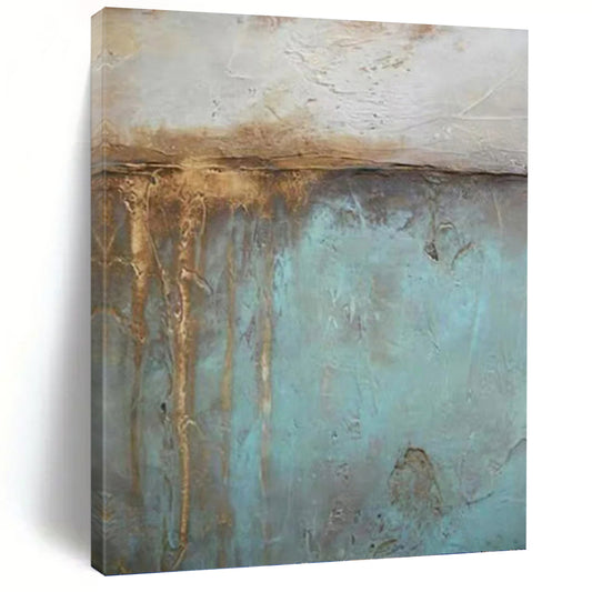 “Rustic Blue & Brown Textures” - Teal, Brown & Gray Abstract Textured Painting On Canvas DKH1191