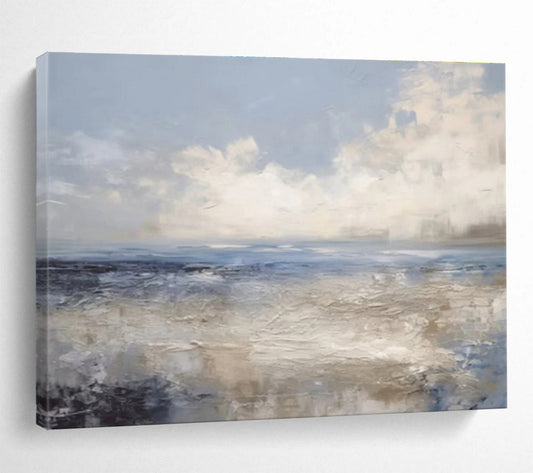 “Blue & Gray Coastal Impression” Impressionist Seascape Painting On Canvas DKH337