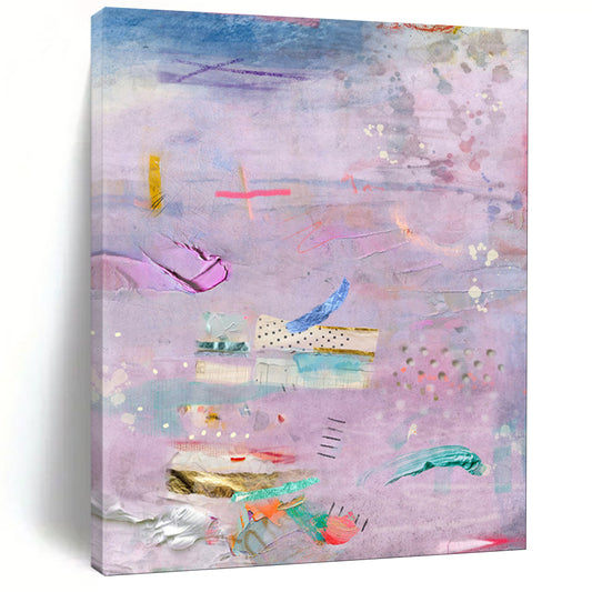 Purple, Mixed Media Collage - "Dreamy Patchwork" - Mixed - media Abstract Art CT1855