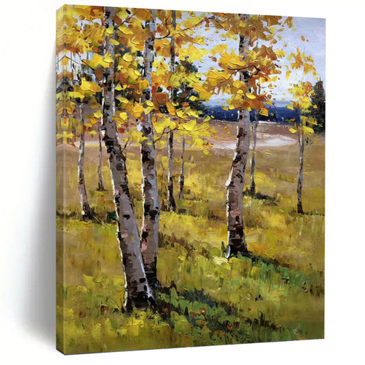 Autumn Aspen in Golden Hues - Landscape Painting On Canvas DKH1284