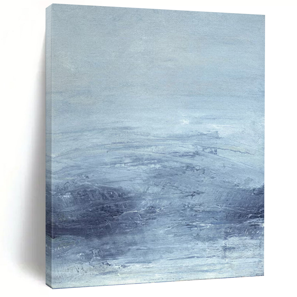 “Soft Blue Gradient Landscape” - Blue & Gray Minimalist Seascape Painting On Canvas DKH0968