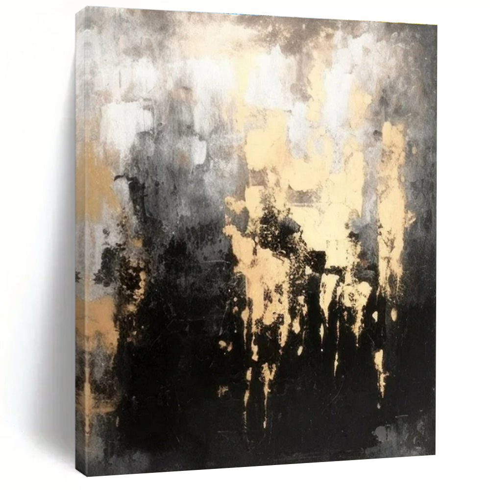 “Gold and Gray Drips” ，Abstract Expressionist Acrylic Art CT0912