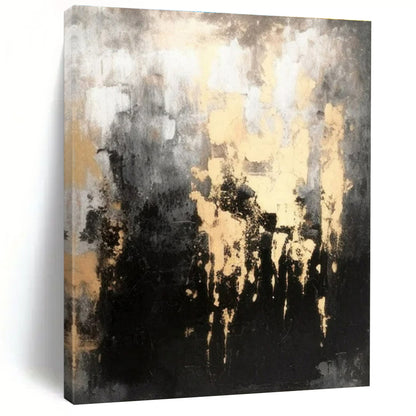 “Gold and Gray Drips” ，Abstract Expressionist Acrylic Art CT0912