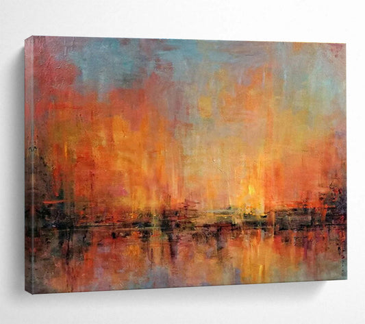 “Orange & Blue Abstract Sunset” Abstract Impressionist Painting On Canvas DKH386