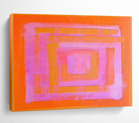“Orange & Pink Geometric Layers” Minimalist Abstract Painting On Canvas DKH368