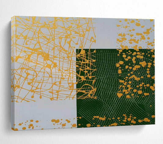 Geometric Gold and Green Abstract Painting On Canvas DKH307