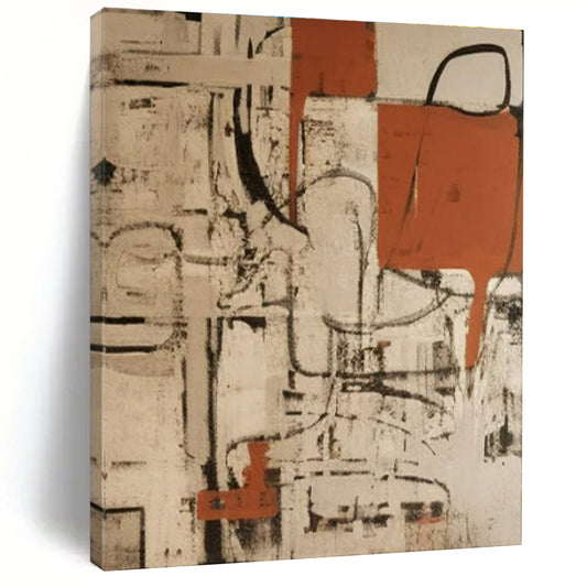 “Beige - Black - Orange Abstract Networks” ，Abstract Oil Painting CT0835