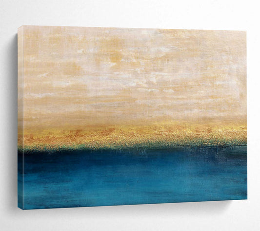 “Serene Horizon - Beiges, Golds, and Deep Blues” Painting On Canvas DKH017