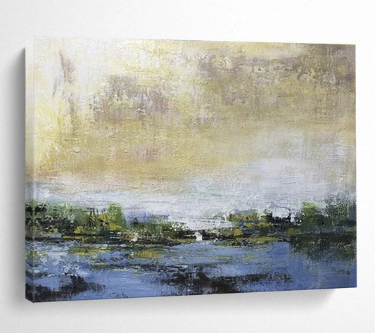 Subtle Abstract Landscape in Gold and Blue Painting On Canvas DKH195