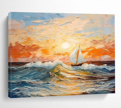 Sailboat at Sunset - Impressionistic Seascape Painting On Canvas DKH625