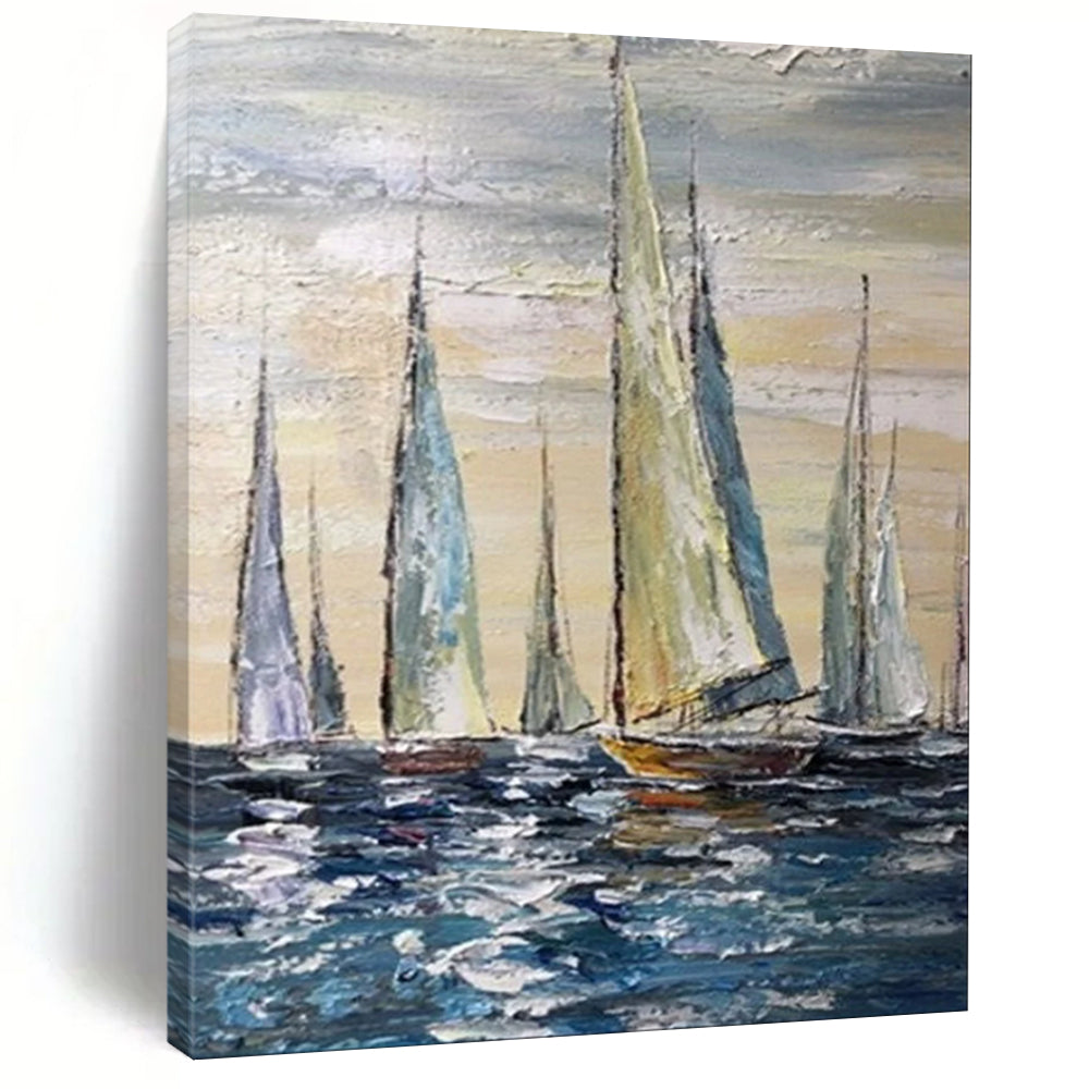 “Sailing Regatta at Sunset” – Impasto Seascape Oil CT2095