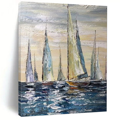 “Sailing Regatta at Sunset” – Impasto Seascape Oil CT2095
