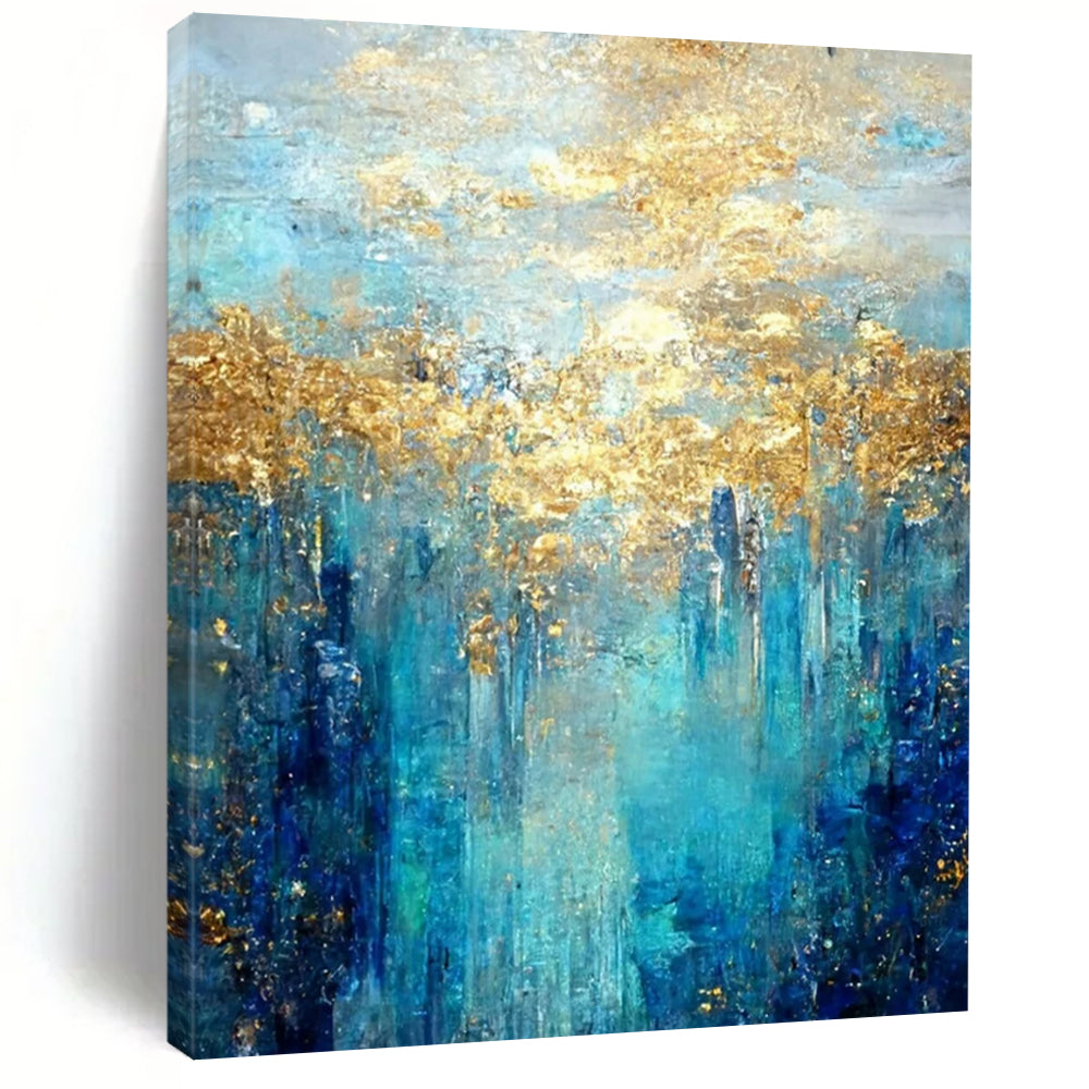 “Turquoise - Gold Abstract Forest” - Abstract Expressionist Painting On Canvas DTP065