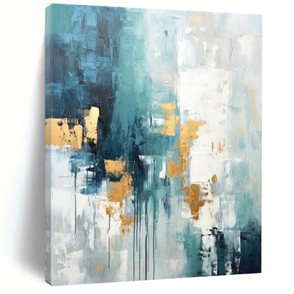 “Teal - Gold Urban Drizzle” – Abstract Expressionist Art CT1039
