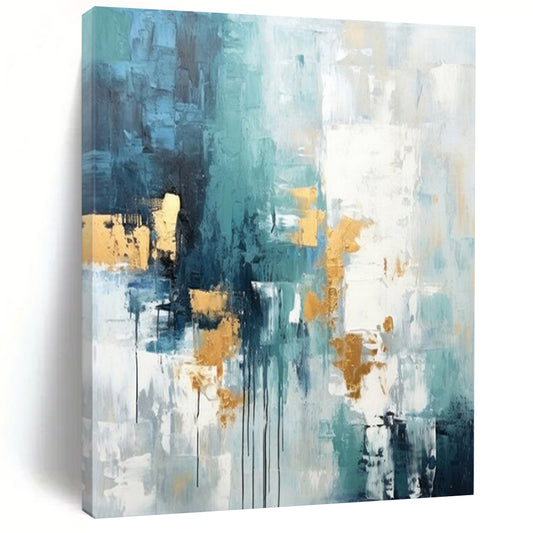 “Teal - Gold Urban Drizzle” – Abstract Expressionist Art CT1039