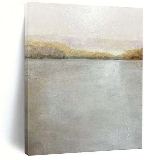“Serene Reflections” - Gray & Gold Water - Inspired Painting On Canvas DKH1511