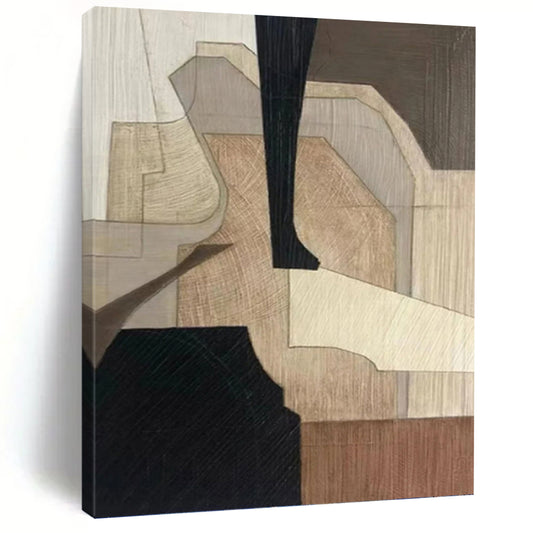 “Wood - Textured Geometric Abstraction” - Minimalist Abstract Painting On Canvas DKH1071