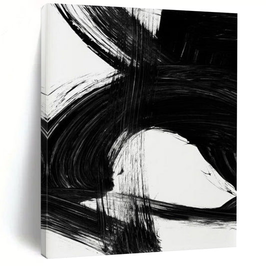 “Energetic Black Ink Wave” - Vibrant Black Ink Abstract Painting On Canvas DTP196