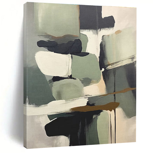 Muted Green, Gray & Black Shapes, “Nature’s Palette” - Abstract Expressionist Acrylic Painting CT0748