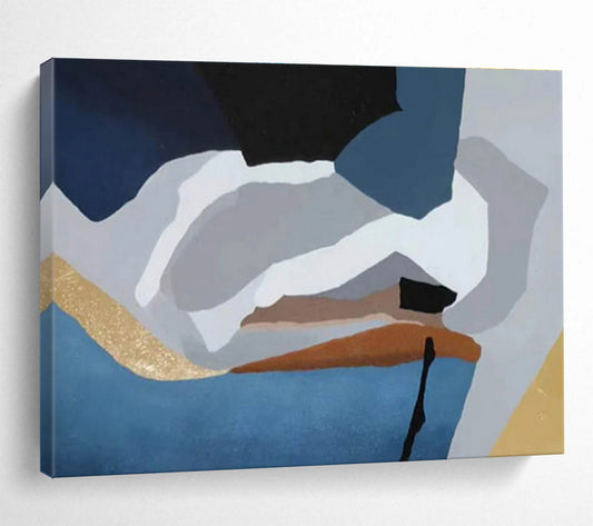 Geometric Harmony Blue - Toned Abstract Shapes Painting On Canvas DKH173