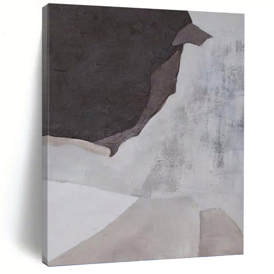 “Muted Tones Abstract” - Gray & White Textured Shapes Painting On Canvas DKH1182
